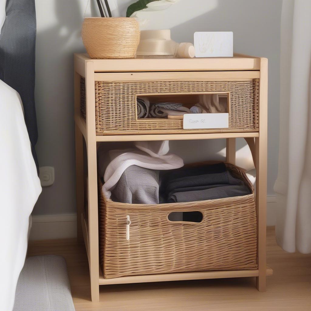 11 Inch Cube Storage Bin Wicker in Bedroom