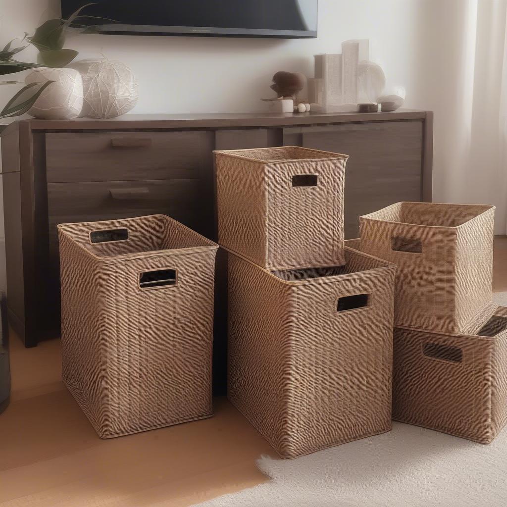 Wicker Storage Bins in Living Room