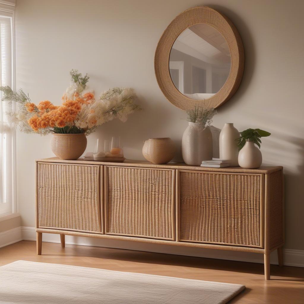 2 Door 3 Drawer Wicker Sideboard in a Modern Living Room Setting