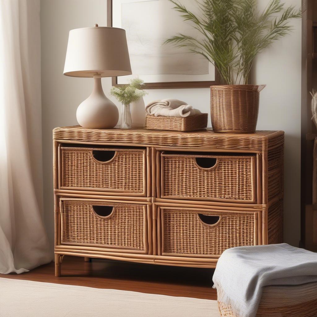 2 Drawer Wicker Cabinet in a Bedroom Setting