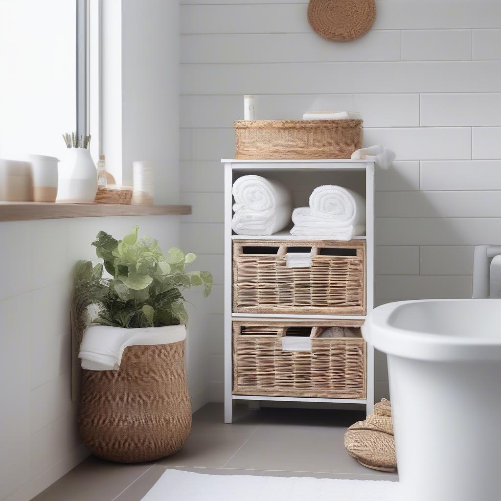 2 Drawer Wicker Storage Unit in a Bathroom Setting