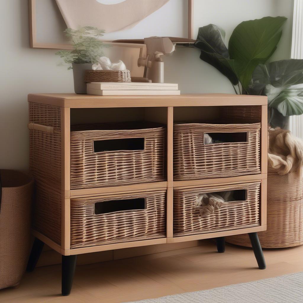 Stylish 2 Drawer Wicker Storage Unit in a Living Room Setting