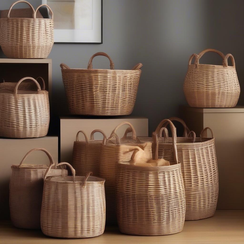 25x17 wicker storage baskets with different weave patterns