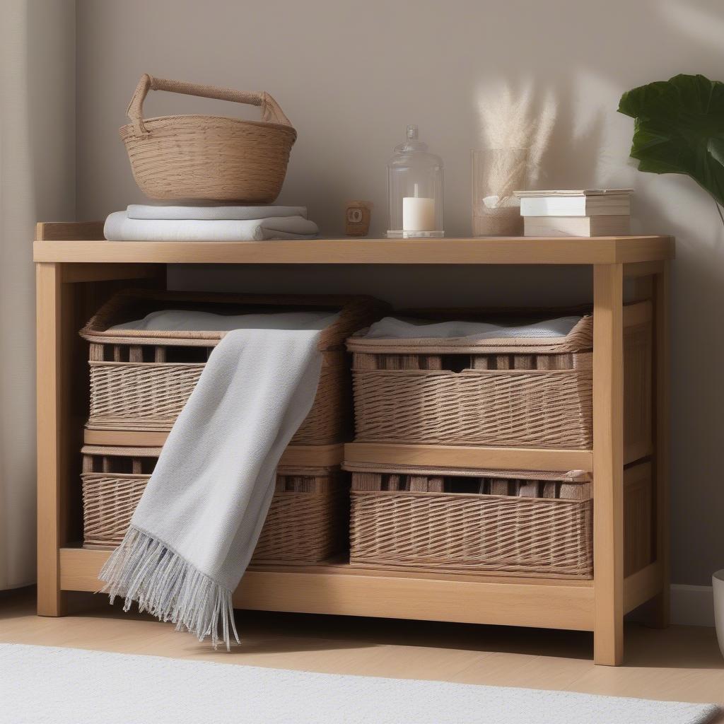 3 Wicker Basket Storage Unit in Living Room