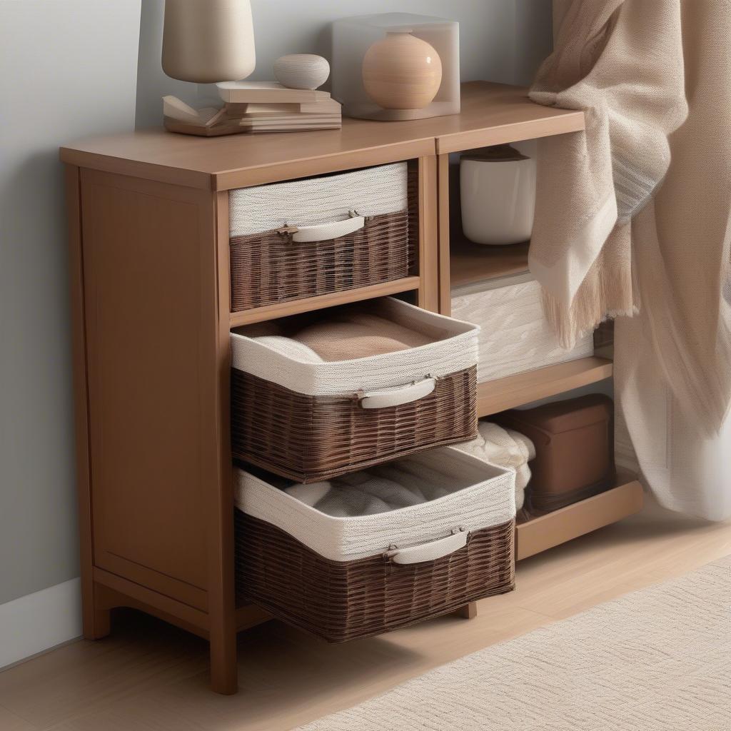 4-Drawer Resin Wicker Storage Unit in a Living Room