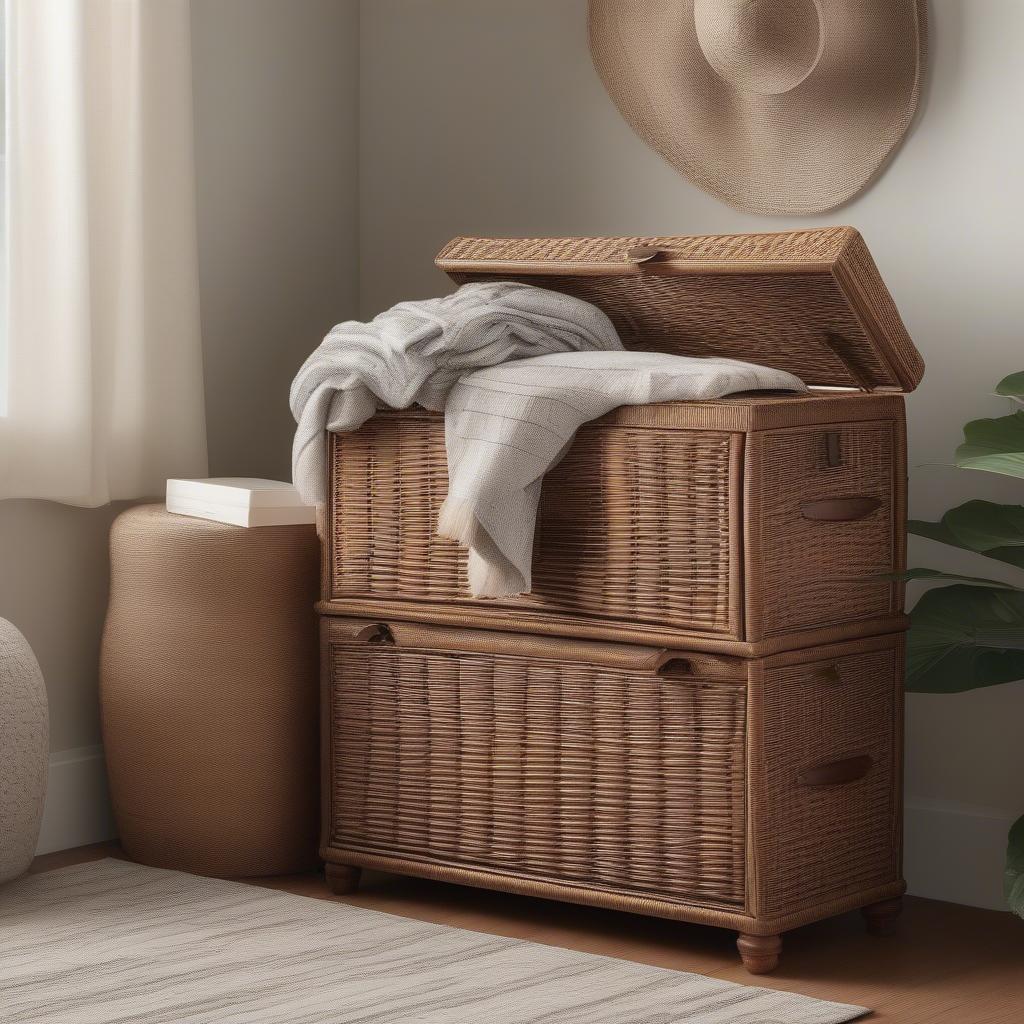 4 Drawer Wicker Storage Chest in Living Room