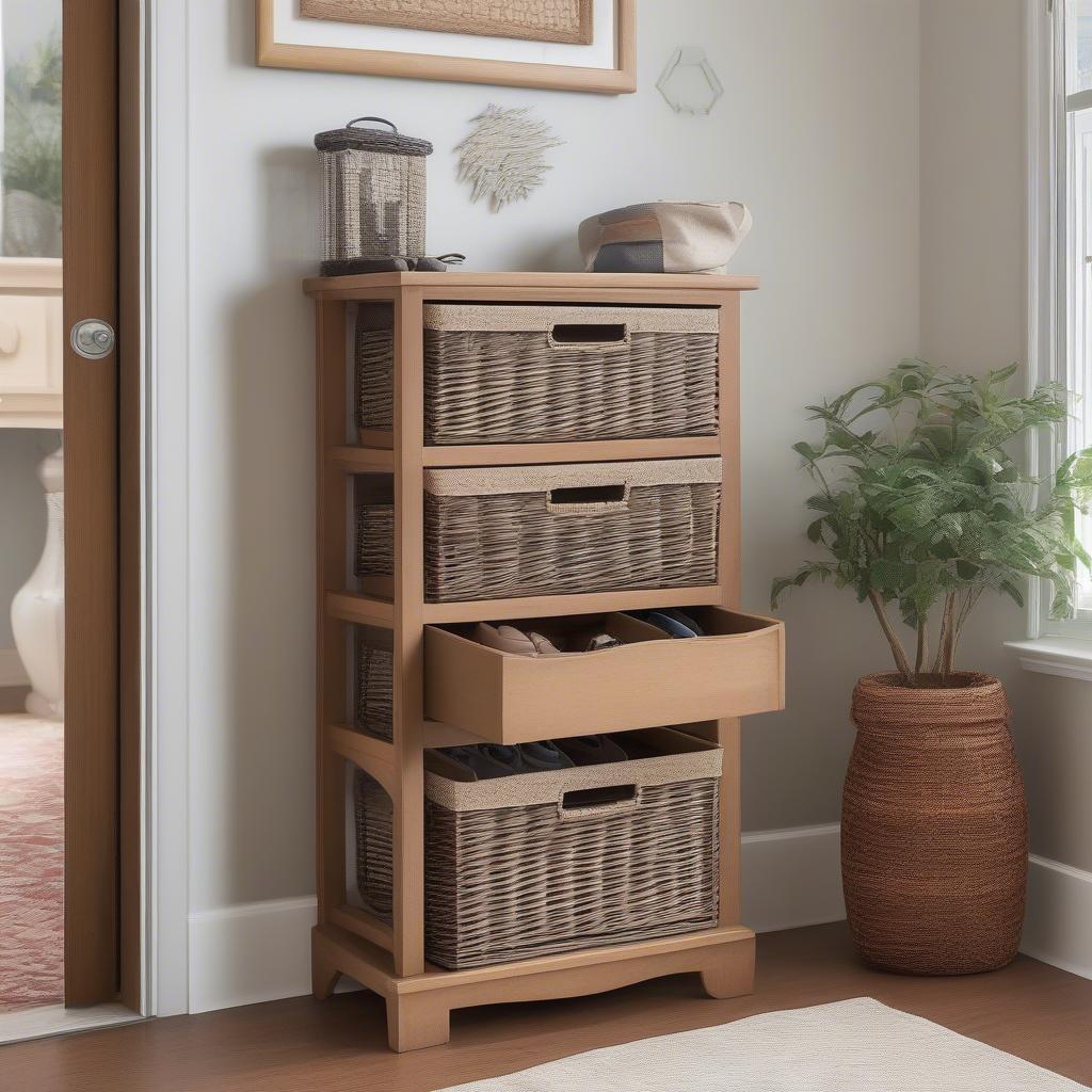 4 Drawer Wicker Unit for Entryway Organization