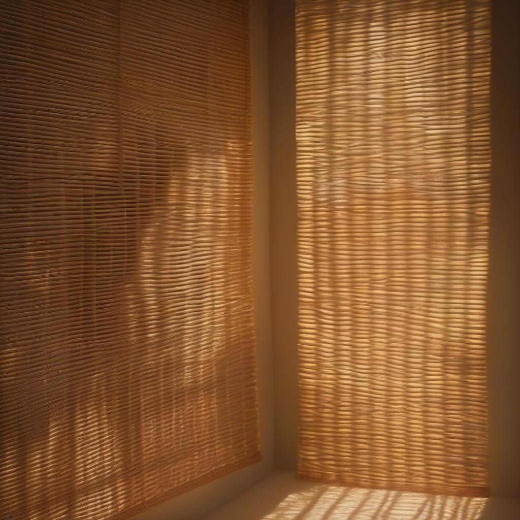 48x72 wicker window blinds filtering natural light into a room