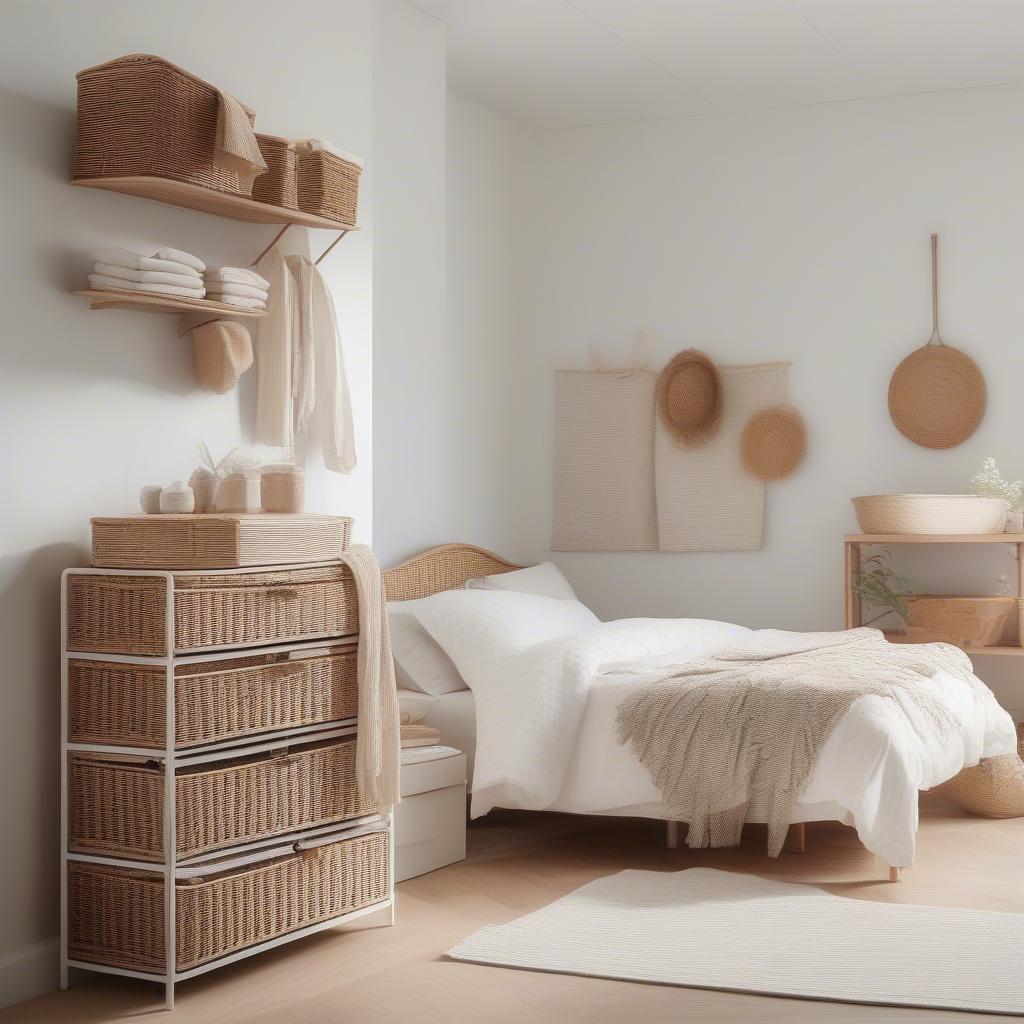 5 Drawer Wicker Storage in a Bedroom