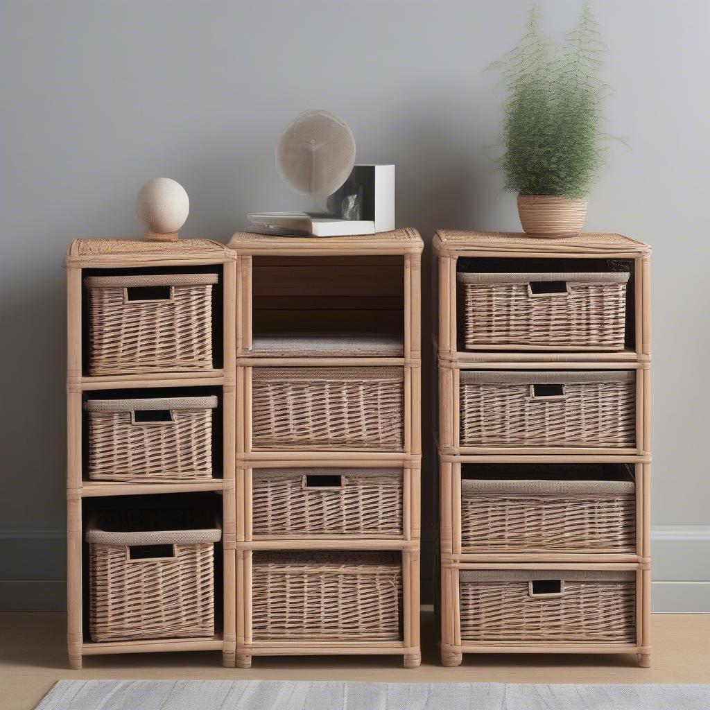 Different Sizes of 6 Drawer Wicker Storage Units