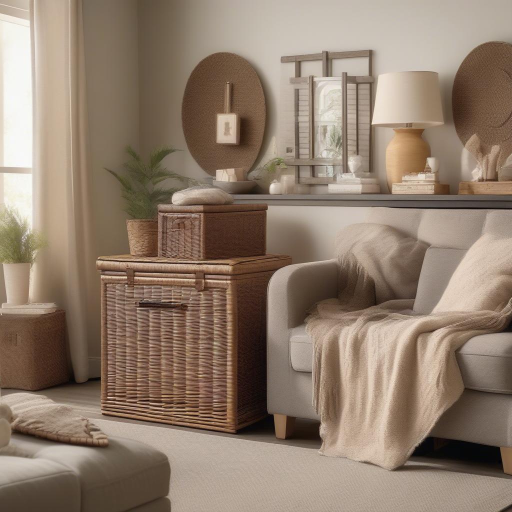 6 Wicker Basket Storage Chest in Living Room