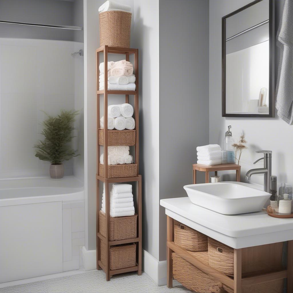 6 Wicker Basket Storage Tower in Bathroom