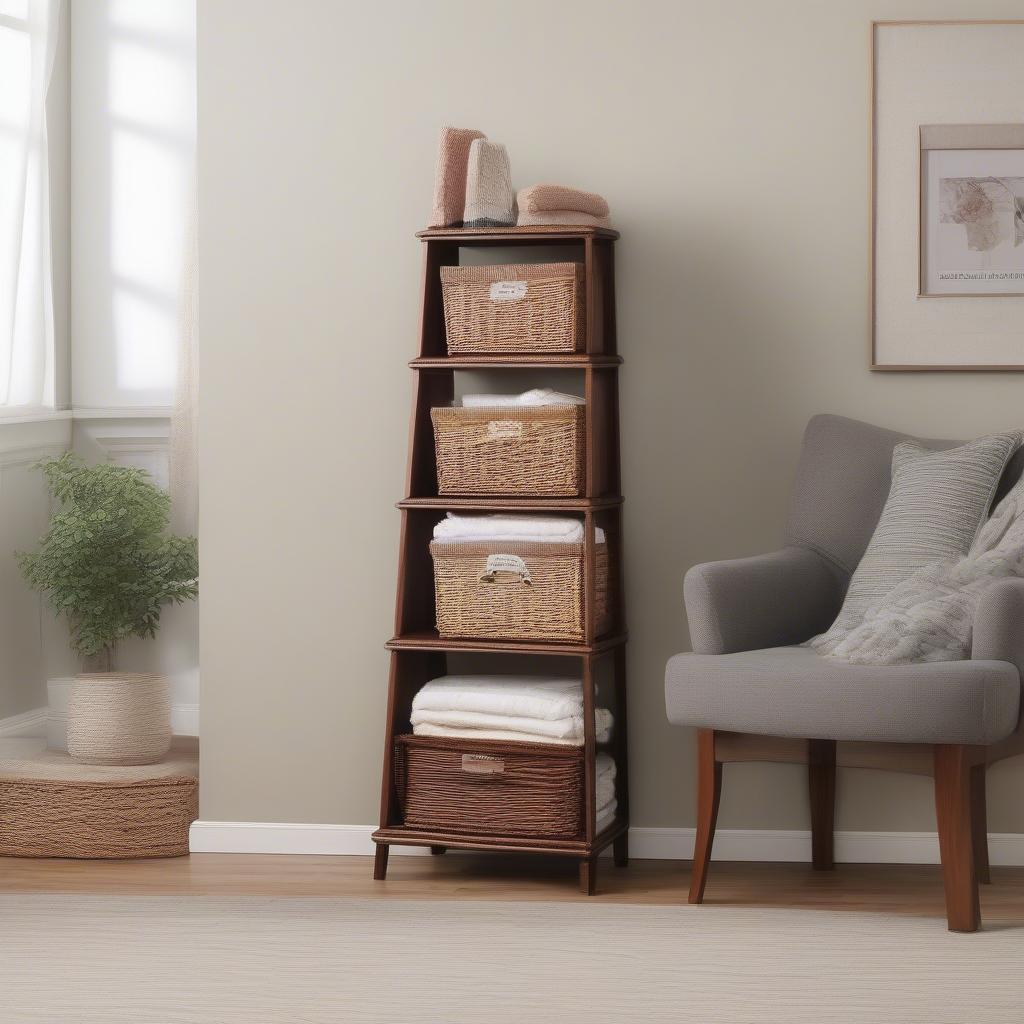 6 Wicker Basket Storage Tower in Living Room