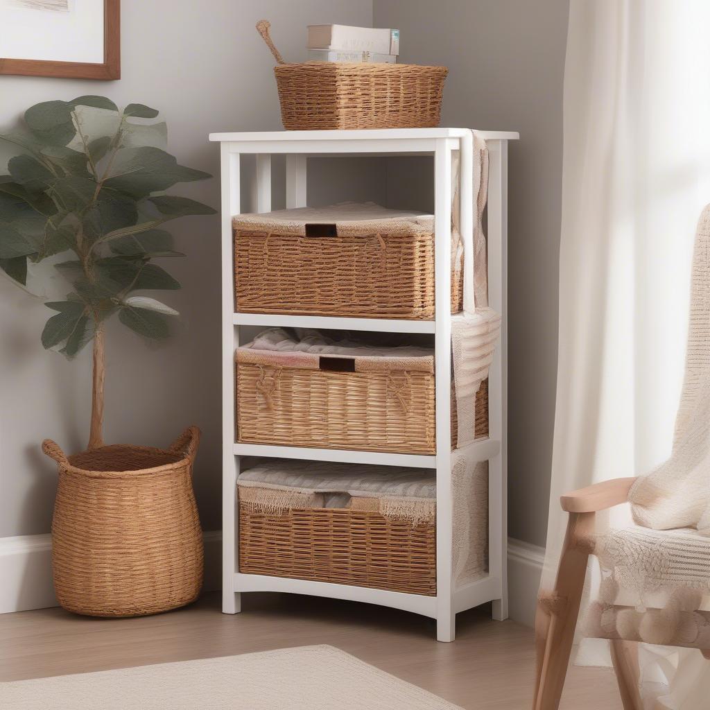 6 wicker basket storage unit in a living room setting