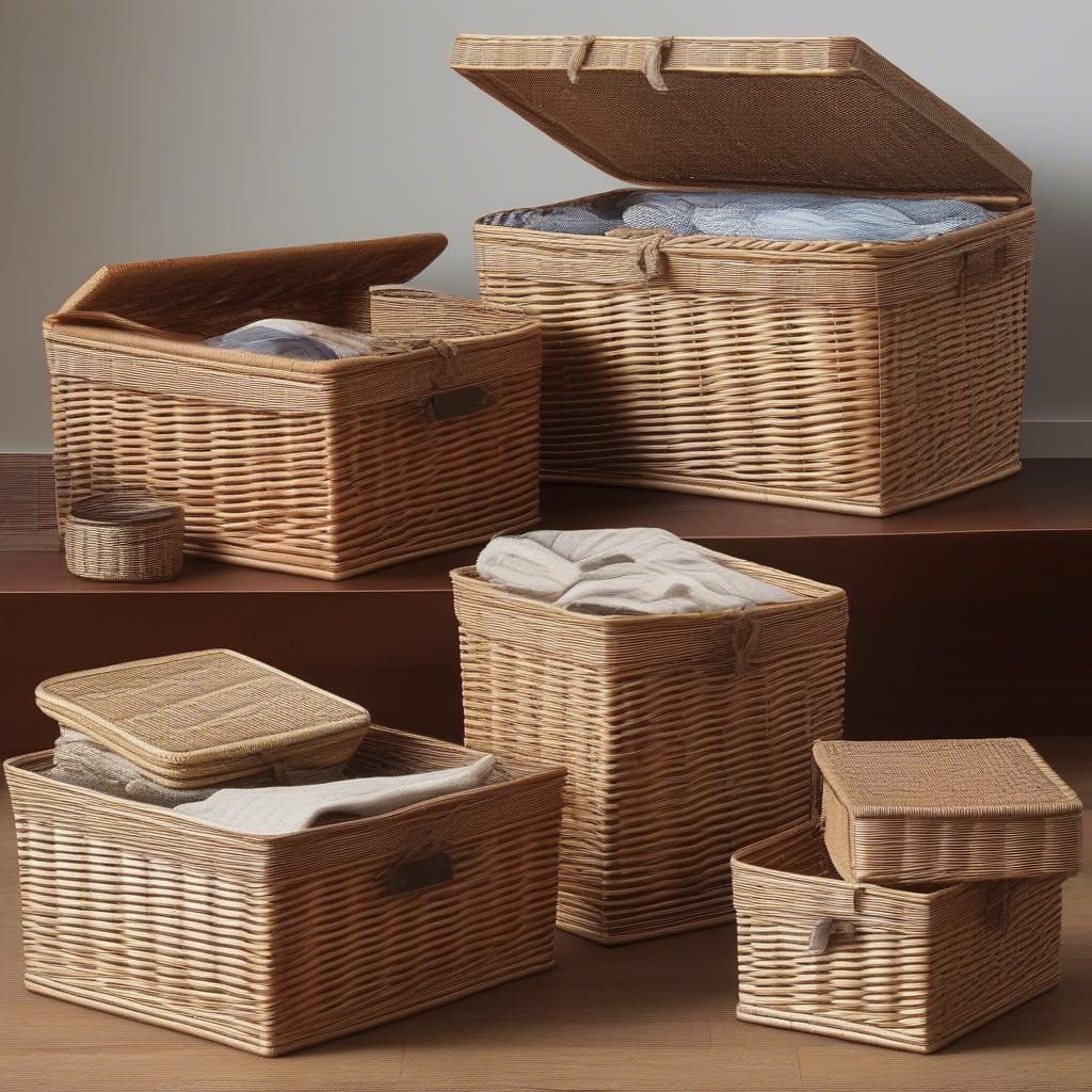 A variety of amazon wicker storage baskets showcasing different shapes, sizes, and weaving patterns.