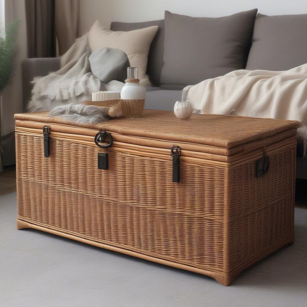 Wicker Storage Trunk in Living Room