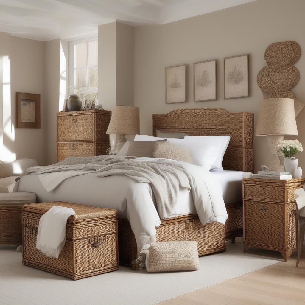 Wicker Storage Trunks in a Bedroom Setting