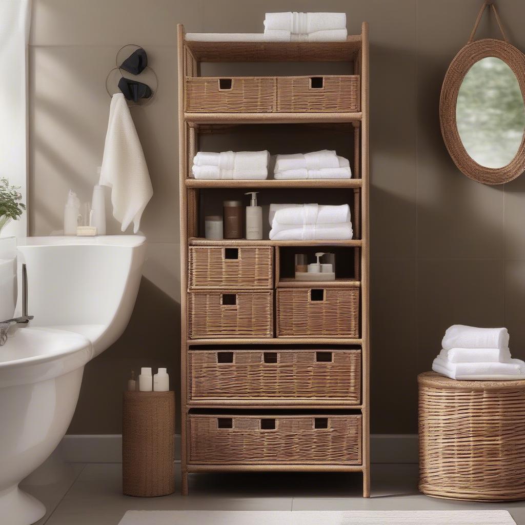 Wicker Storage Units in a Bathroom