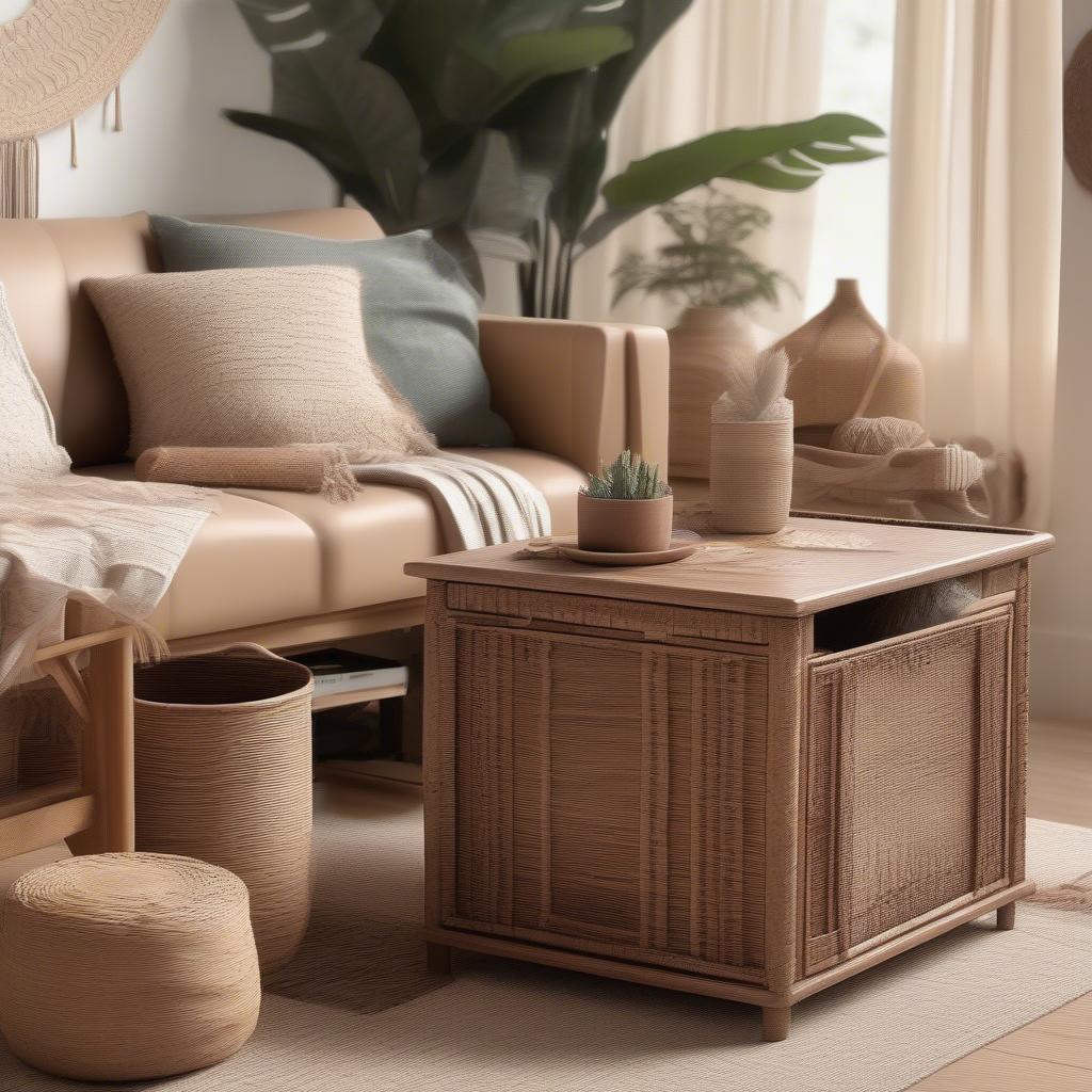 Amazon Wood and Wicker Storage Boxes in a Living Room