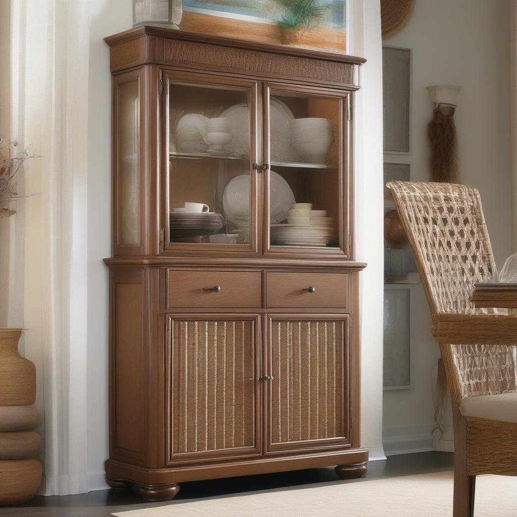 Different Styles of American Drew Wicker China Cabinets