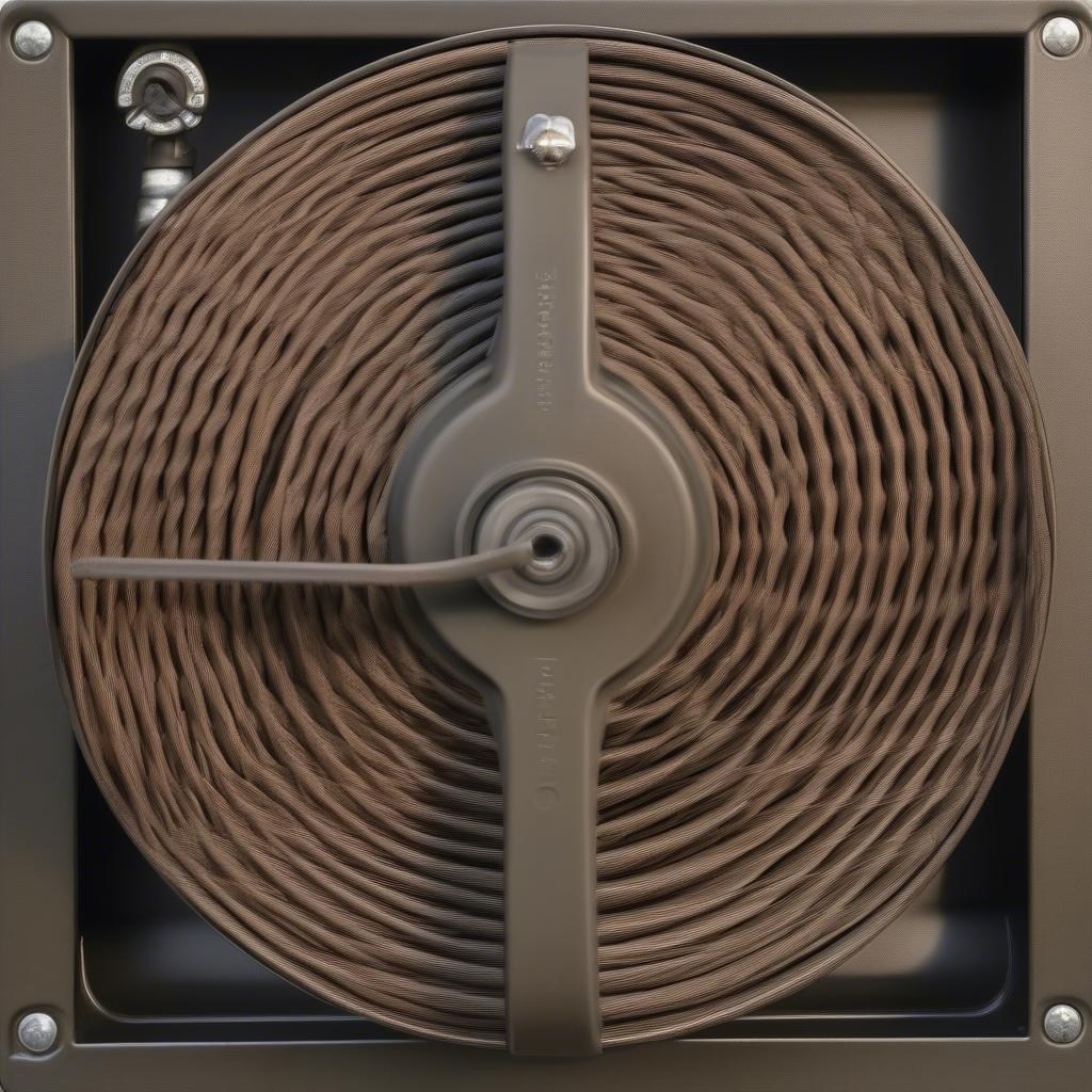 Ames Metal Cabinet Hose Reel with Wicker Finish - Close-up