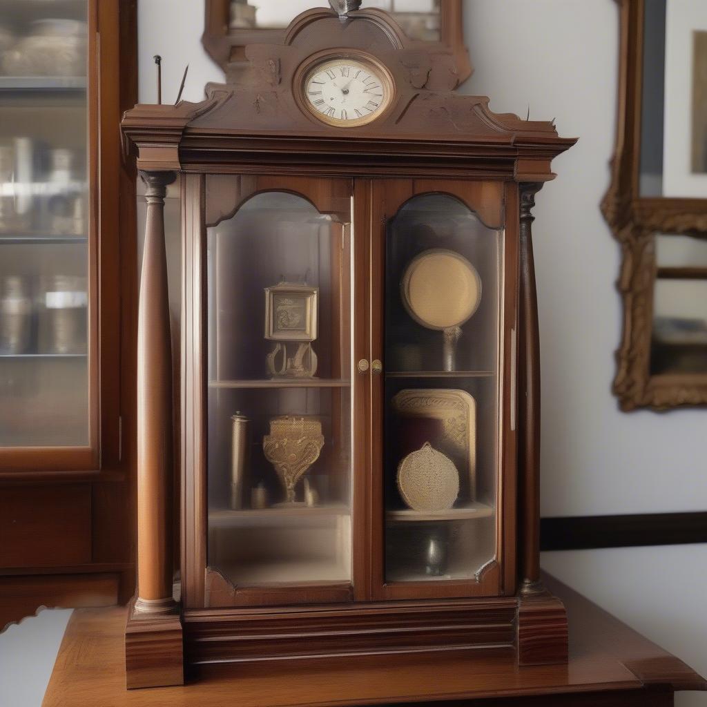 Antique Grandfather Clock Curio Cabinet with Detailed Wicks Furniture