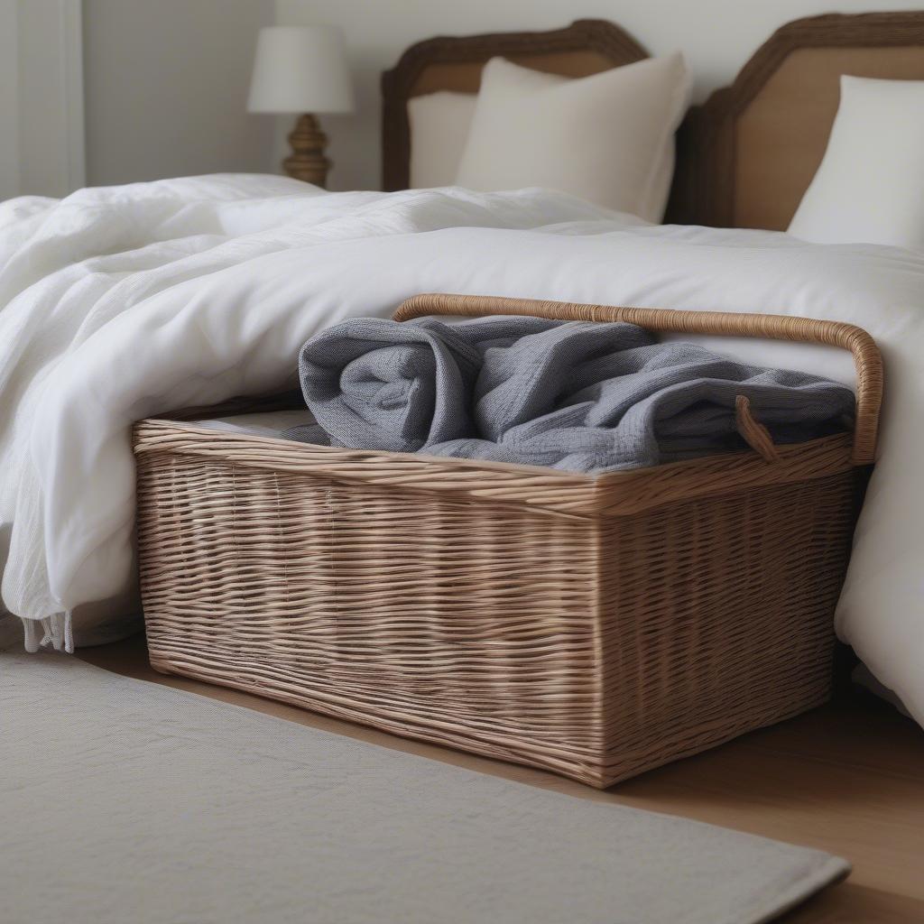 Antique Wash Wicker Basket in a Bedroom