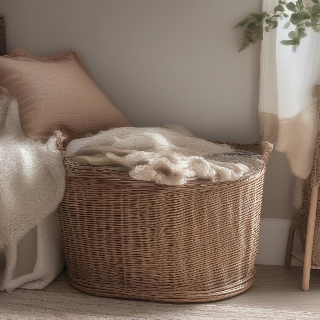 Antique Wash Wicker Basket in a Living Room Setting