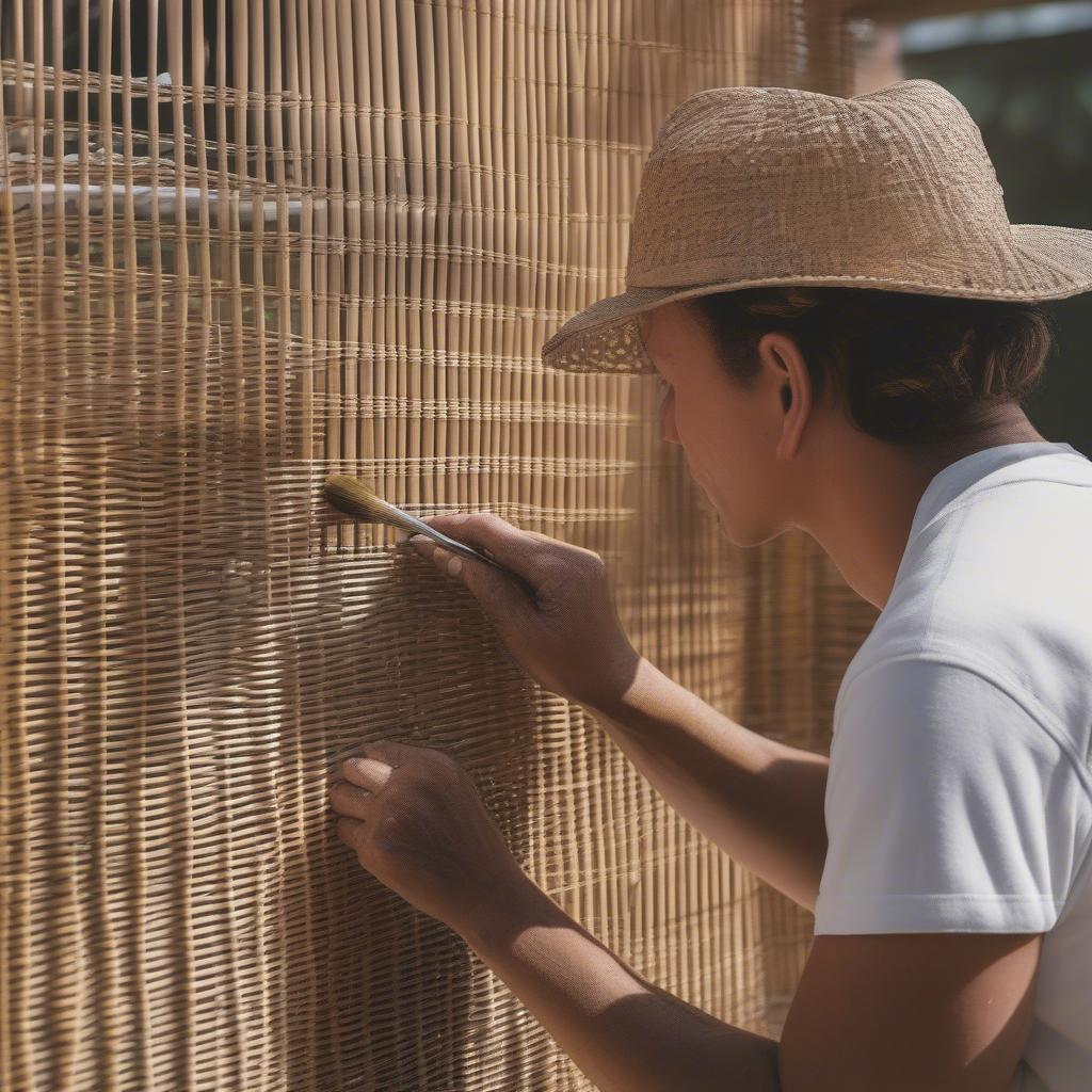 Applying paint to wicker blinds