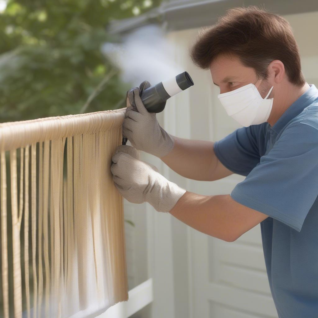 Applying spray paint to wicker blinds