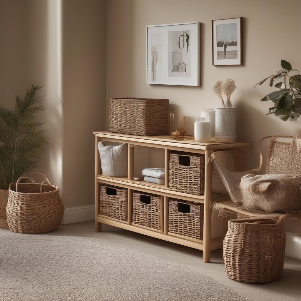 Argos wicker basket storage unit in a living room setting