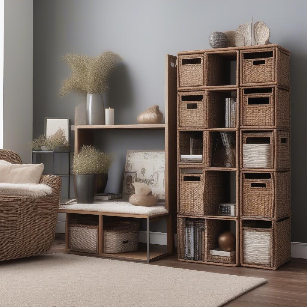 Argos wicker storage cubes in a living room