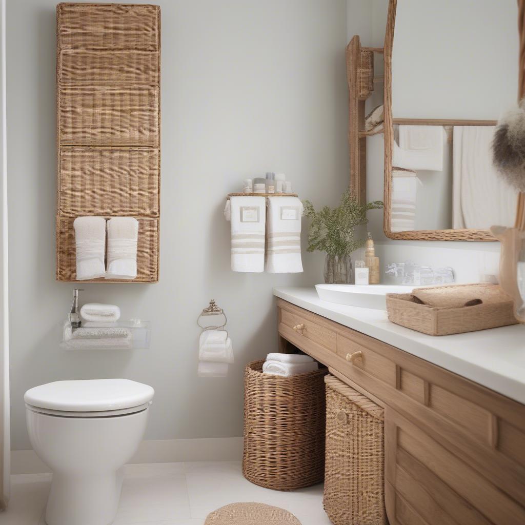 Argos wicker storage unit in a bathroom setting