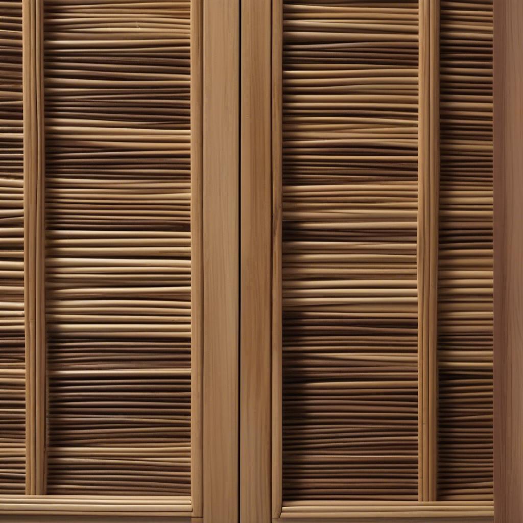 Close-up view of the intricate woven rattan pattern on an Art Leon cabinet