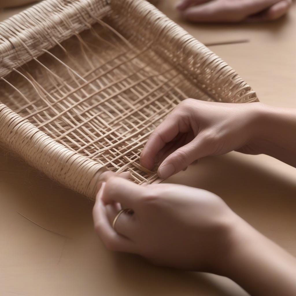 Attaching Wicker Weaving to the Cabinet Frame