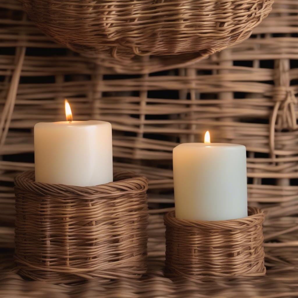 Authentic Vintage Wicker Candle Holder Details