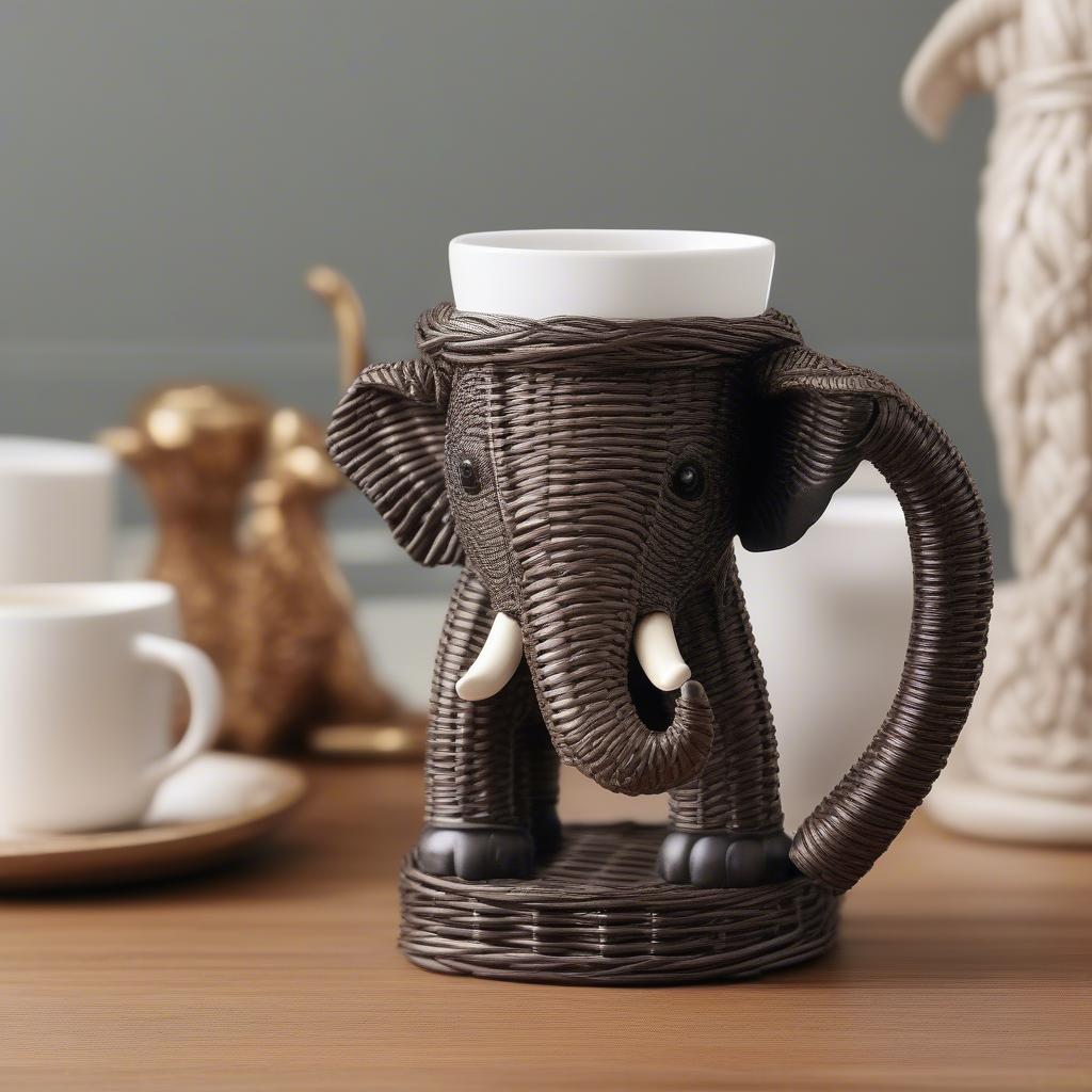 Avon wicker mug holder elephant close-up