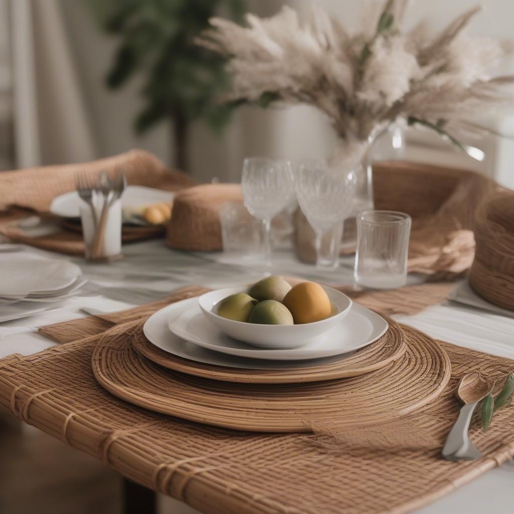 Bamboo Wicker Placemats on a Dining Table