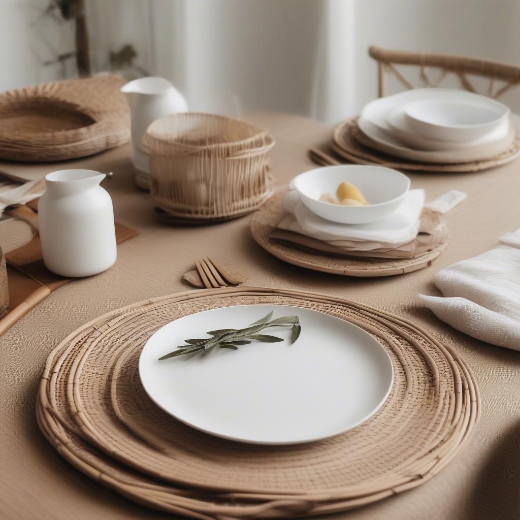 Modern Table Setting with Bamboo Wicker Placemats