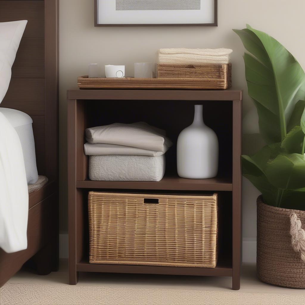 Banana Leaf Wicker Storage Bins in a Bedroom Organization Setting