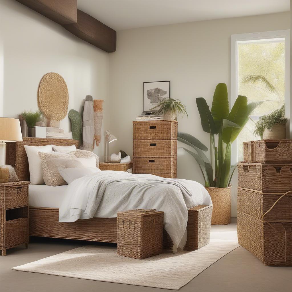 Banana Leaf Wicker Storage in a Bedroom