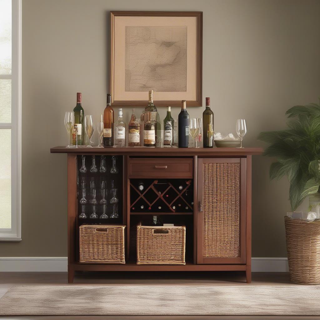 Barrington wicker storage bar in a modern living room setting