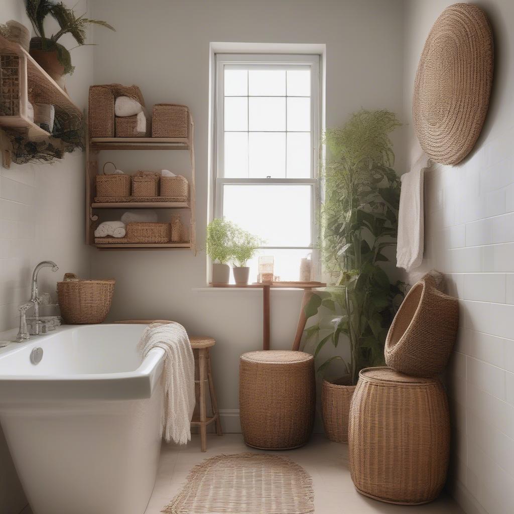 Bathroom Decor with Wicker Accessories