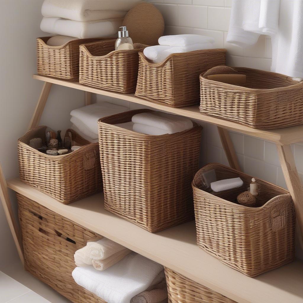 Various Bathroom Wicker Storage Baskets