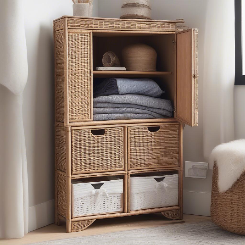 Bedroom Corner Wicker Cabinet Storage