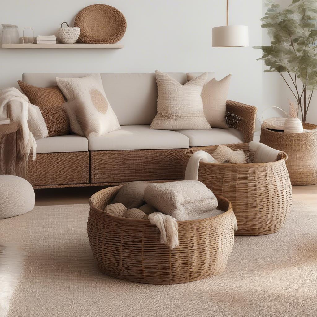 Bee & Coco 3-Piece Wicker Basket Set in a Living Room Setting