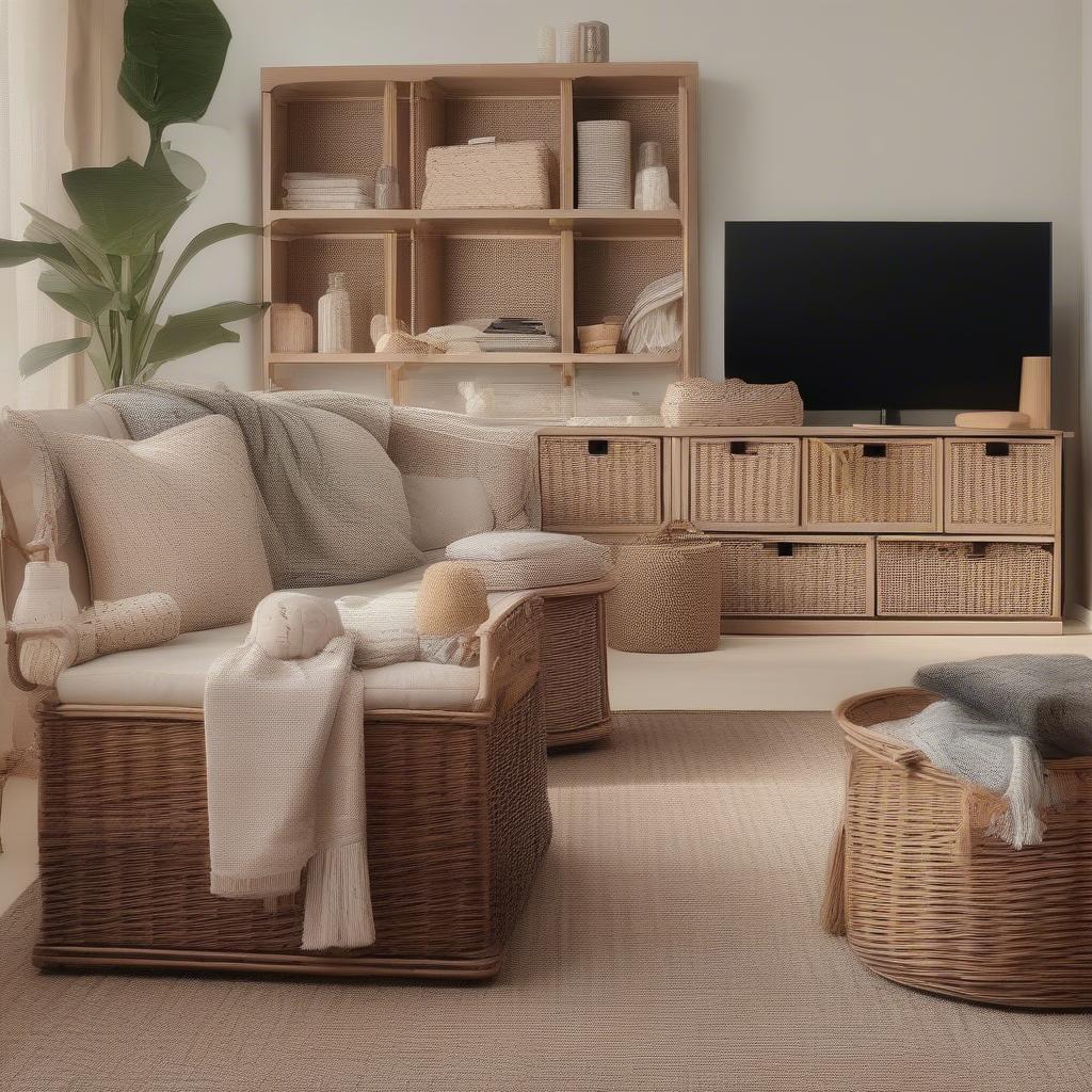 Best wicker storage containers in a living room setting