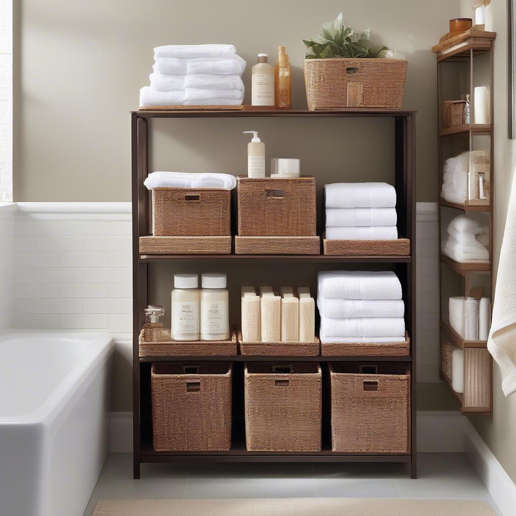 Better Homes & Gardens Wicker Storage Bin Brown in Bathroom 