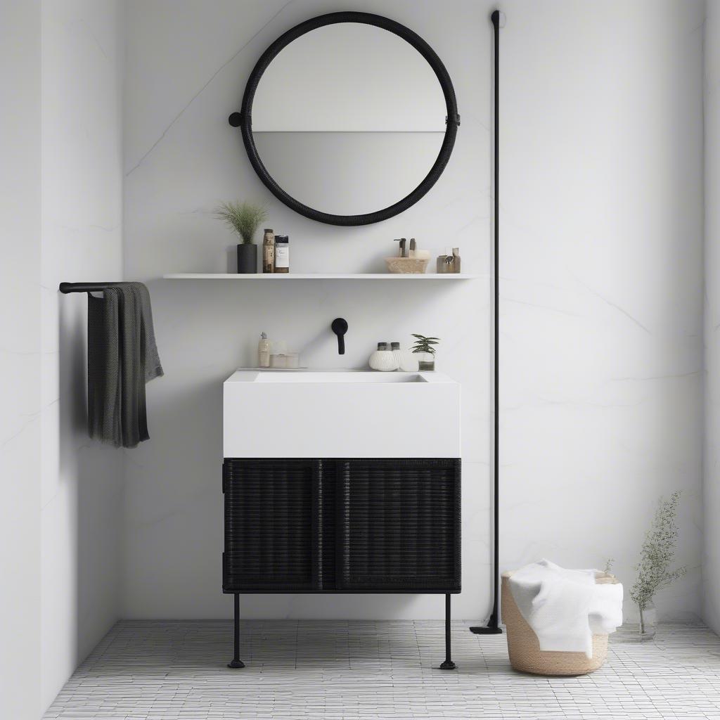 Modern Black Wicker Bathroom Cabinet