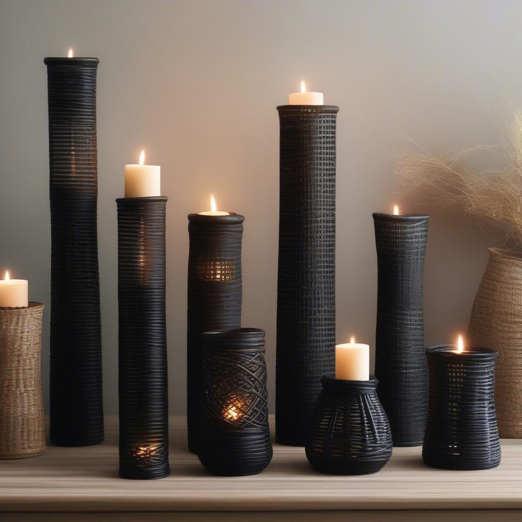 Variety of Black Wicker Candle Holders